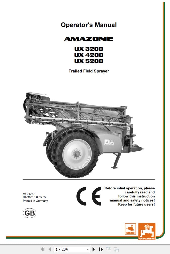 Amazone Sprayer UX 3200 4200 5200 Operating Manual MG1277 (1)