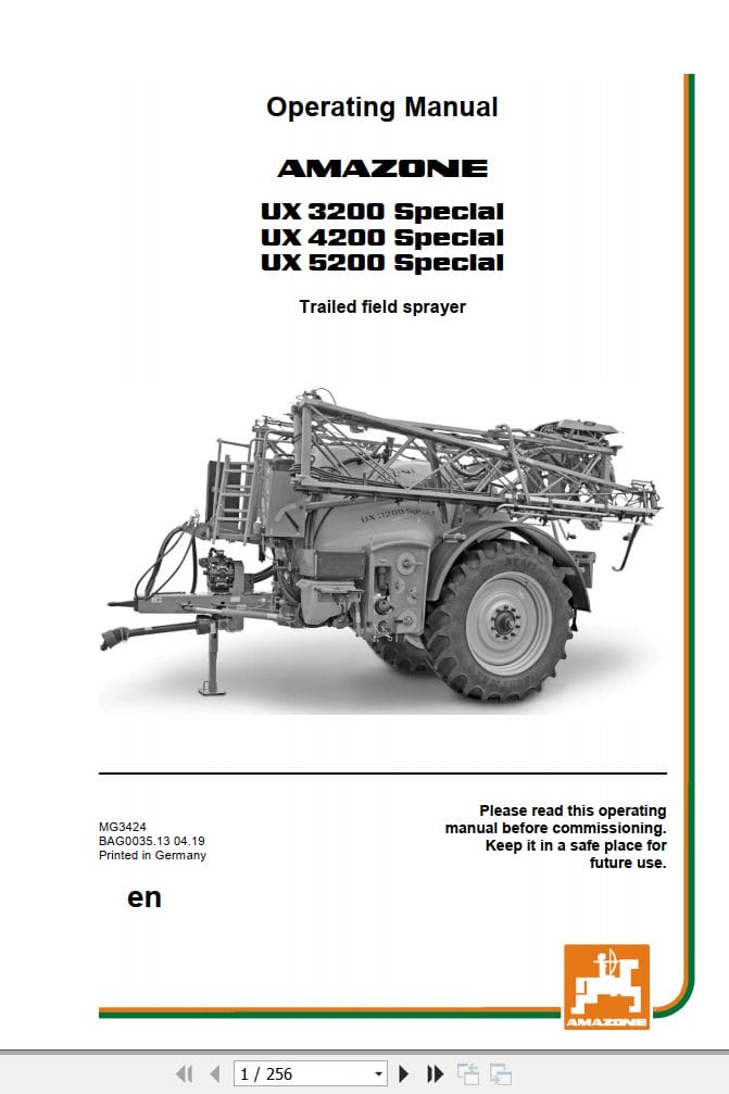 Amazone Sprayer UX 3200 4200 5200 Special Operating Manual MG3424 (1)