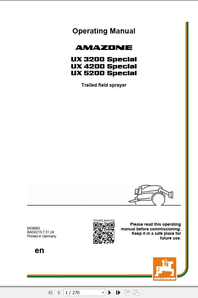 Amazone Sprayer UX 3200 4200 5200 Special Operating Manual MG6683 (1)