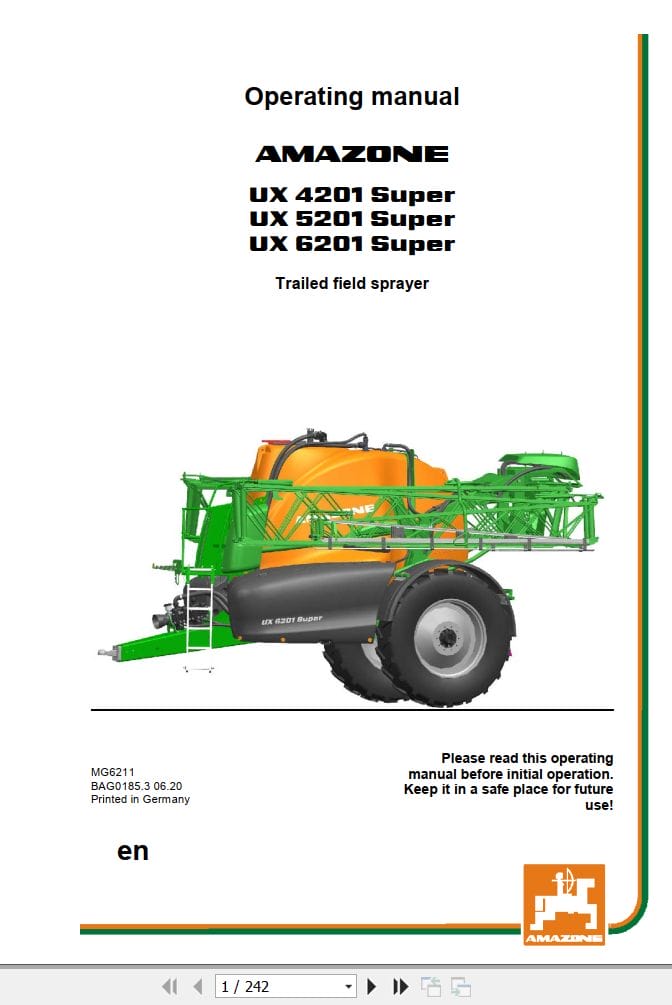 Amazone Sprayer UX 4201 5201 6201 Super Operating Manual MG6211 (1)