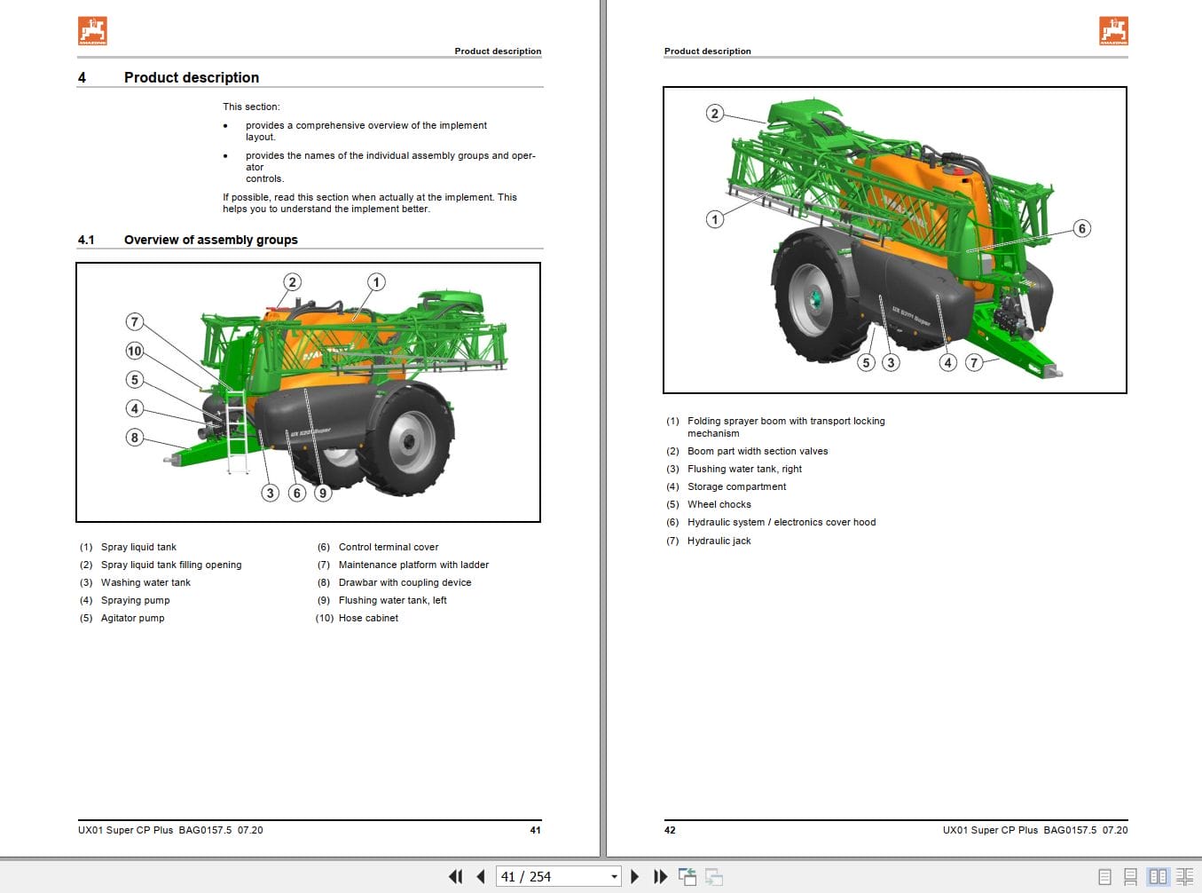 Amazone Sprayer UX 4201 Super to 6201 Super Operating Manual And Diagram MG6209 (2)