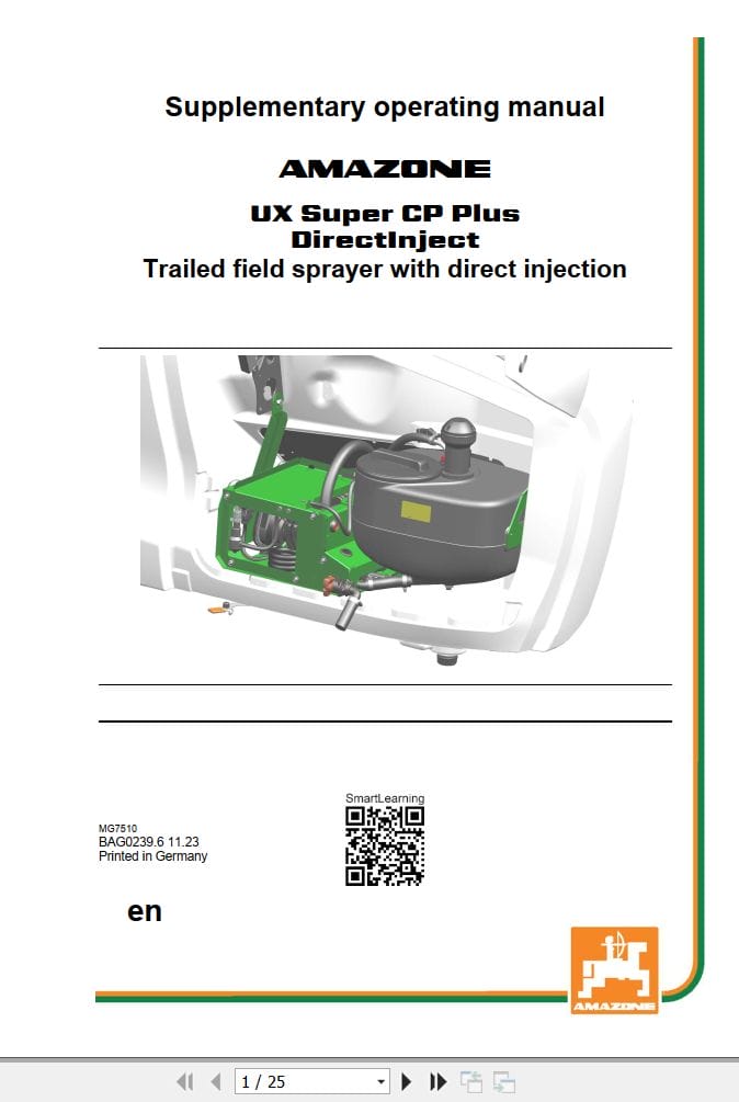 Amazone Sprayer UX Super CP Plus DirectInject Supplementary Operating Manual MG7510 (1)