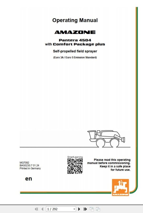 Amazone Sprayers Pantera 4504 Operating Manual Mg7092 (1)