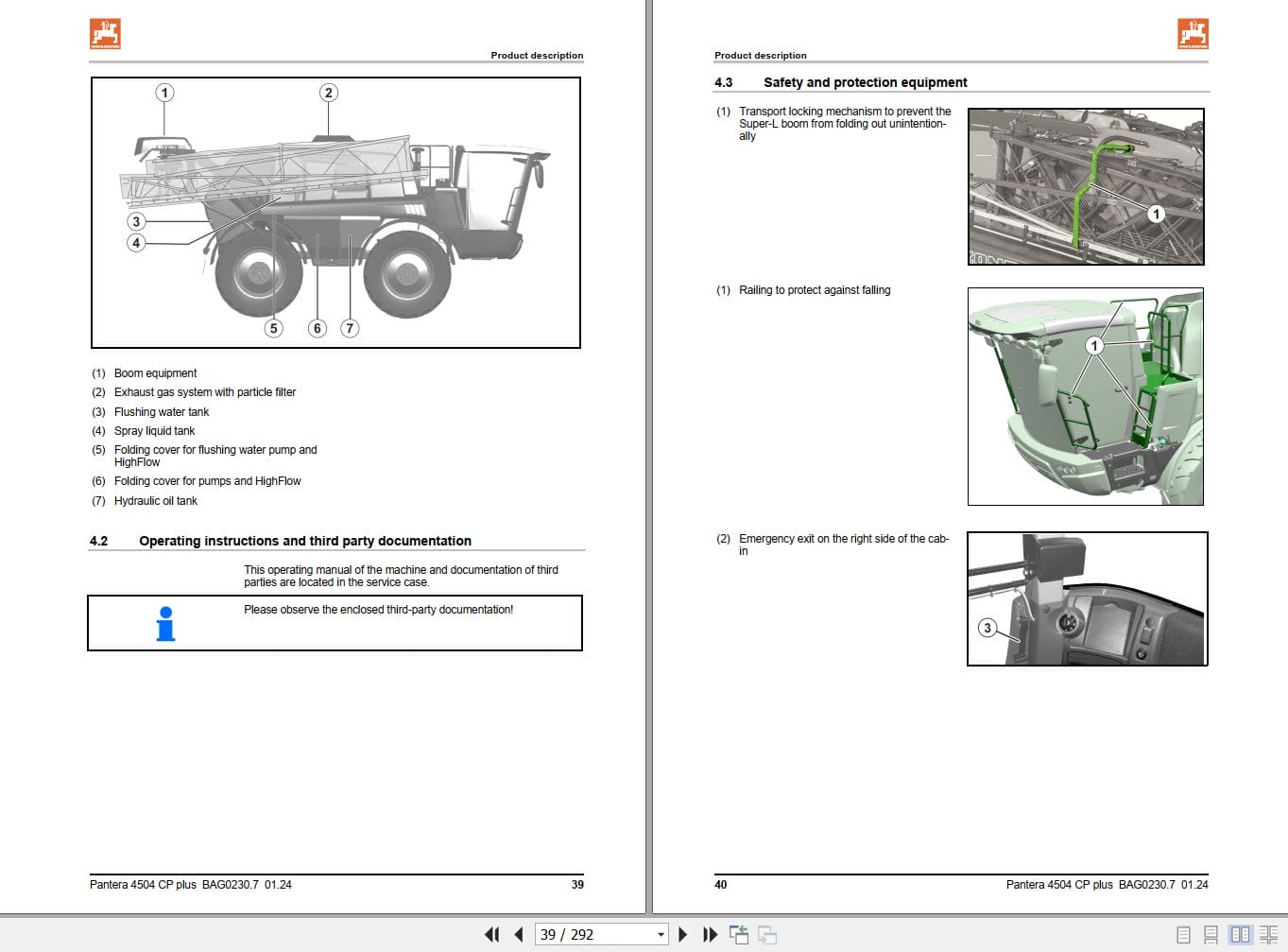 Amazone Sprayers Pantera 4504 Operating Manual MG7092 (2)