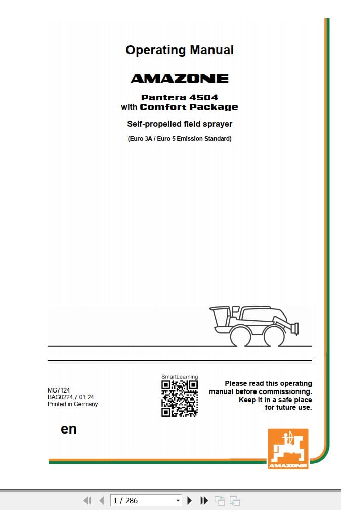 Amazone Sprayers Pantera 4504 Operating Manual MG7124 (1)