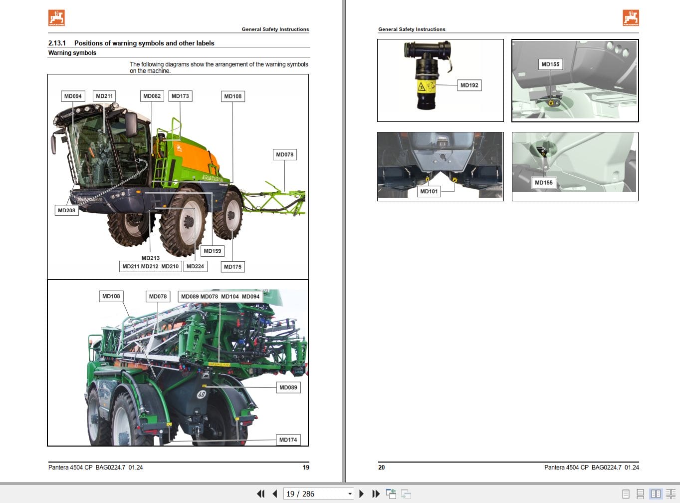 Amazone Sprayers Pantera 4504 Operating Manual MG7124 (2)