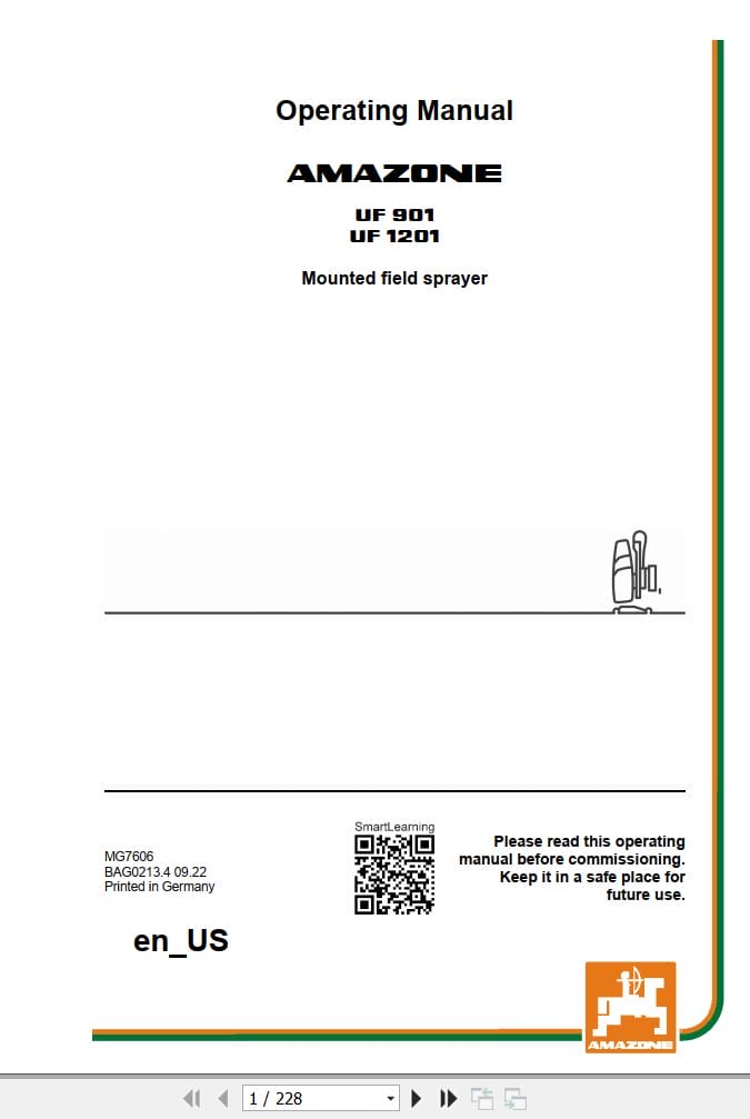 Amazone Sprayers UF 901 UF 1201 Operator Manual MG7606 US (1)