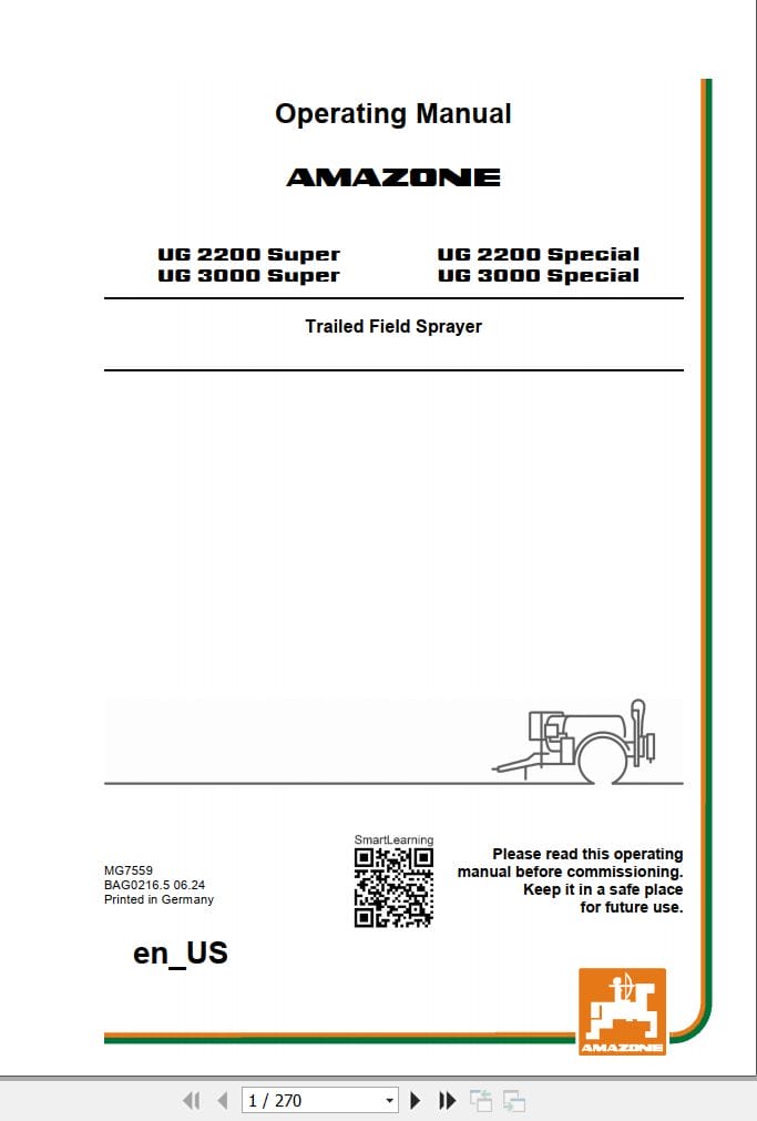 Amazone Sprayers UG 2200 UG 3000 Operator Manual MG7559 (1)