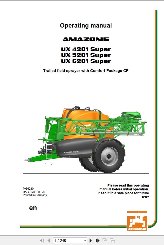 Amazone Sprayers UX 4201 5201 6201 Super Operating Manual MG6210 (1)