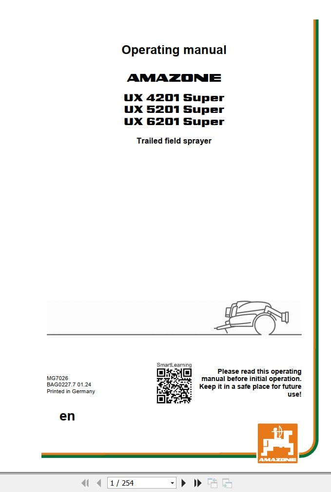 Amazone Sprayers UX 4201 5201 6201 Super Operator Manual MG7026 (1)