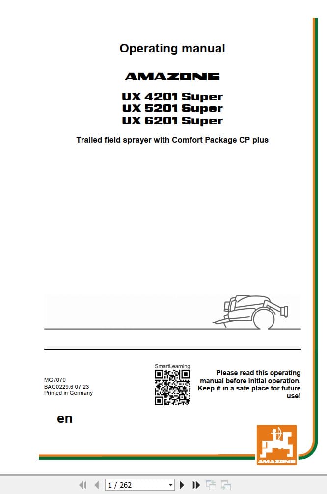 Amazone Sprayers UX 4201 5201 6201 Super Operator Manual MG7070 (1)