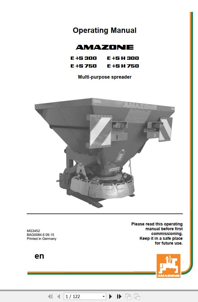 Amazone Spreader E+S H 300 750 Operating Manual MG3452 (1)