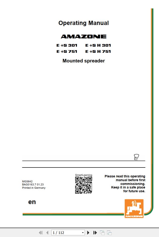 Amazone Spreader E+S H 301 751 Operating Manual MG5642 (1)