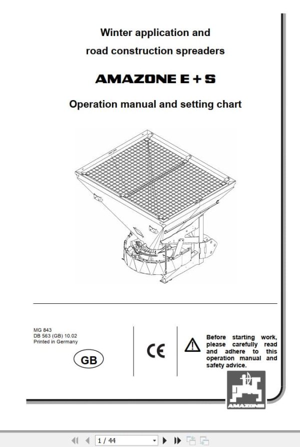 Amazone Spreader E+S Operating Manual And Setting Chart Mg843 (1)