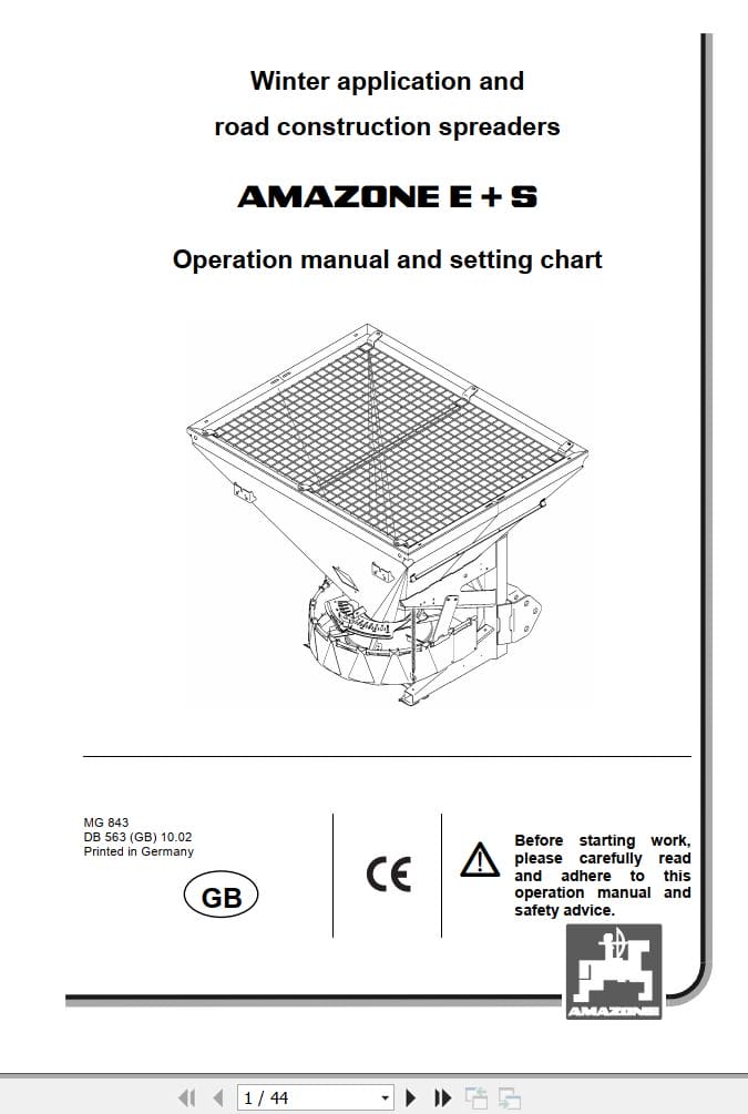 Amazone Spreader E+S Operating Manual And Setting Chart MG843 (1)