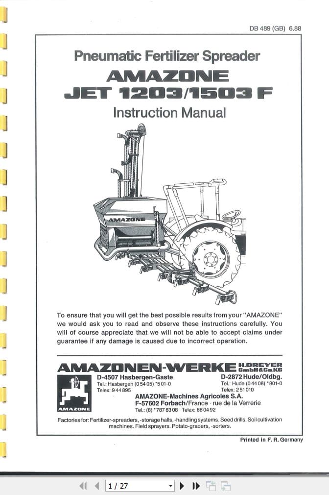 Amazone Spreader JET 1203F 1503F Instructions Manual DB489 (1)