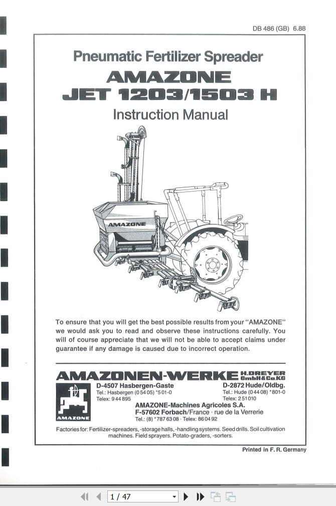 Amazone Spreader Jet 1203H 1503H Instructions Manual DB486 (1)