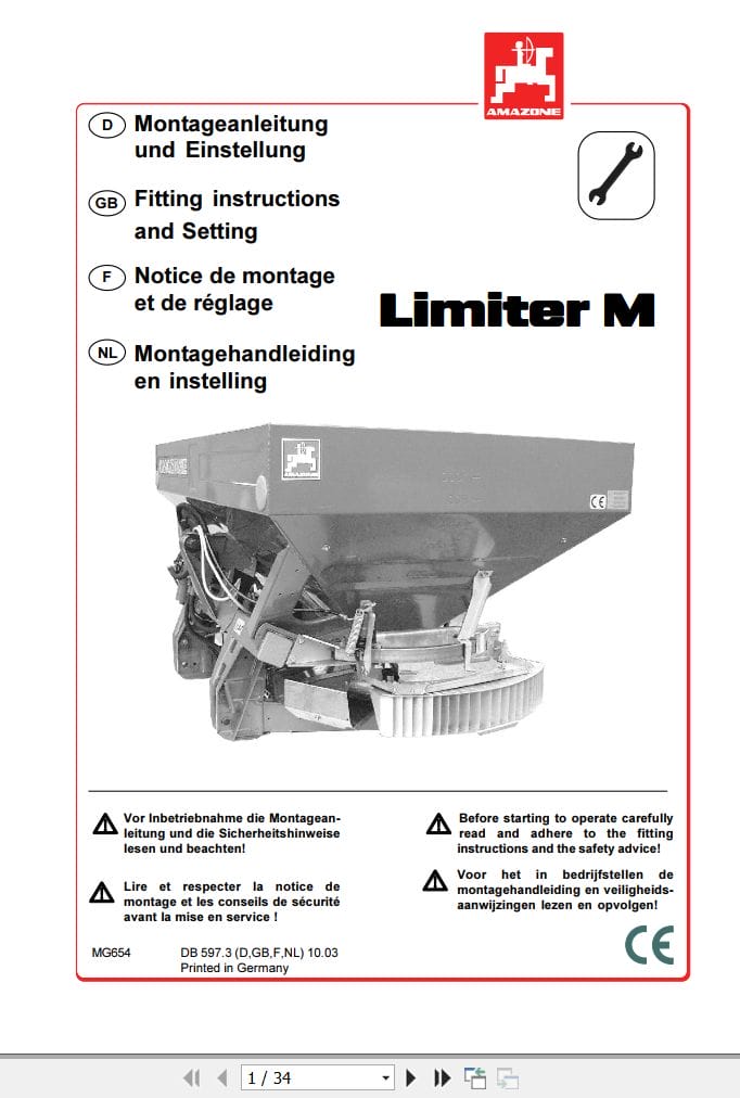 Amazone Spreader Limiter M Instructions And Setting Manual MG654 (1)