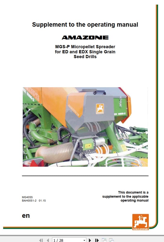 Amazone Spreader MGS P Supplement Operating Manual MG4055 (1)