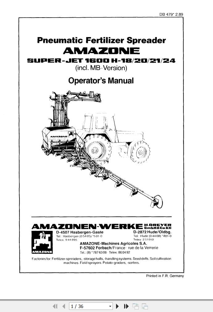 Amazone Spreader Super Jet 1600 Operating Manual DB479 (1)