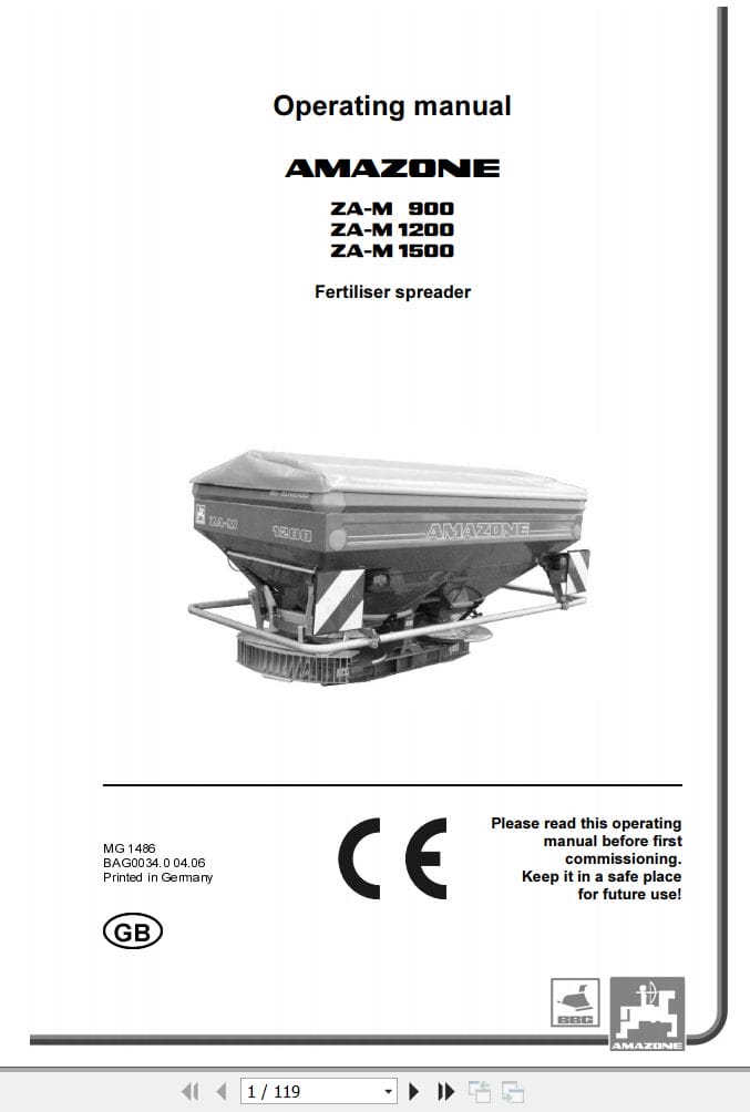 Amazone Spreader ZA M 900 1200 1500 Operating Manual MG1486 (1)