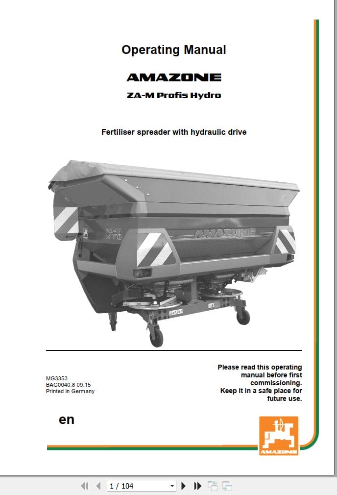 Amazone Spreader ZA M Profis Hydro Operating Manual MG3353 (1)