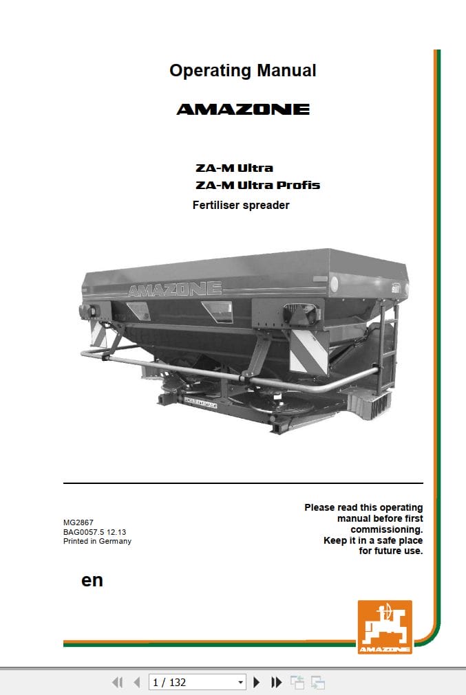 Amazone Spreader ZA M Ultra Profis Operating Manual MG2867 (1)