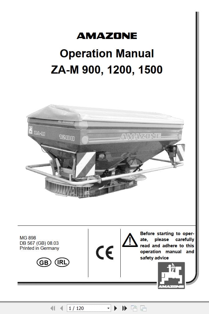 Amazone Spreader ZA M900 1200 1500 Operating Manual MG898 (1)