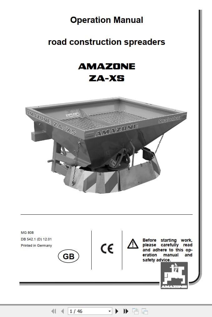 Amazone Spreader ZA XS Operating Manual MG808 (1)