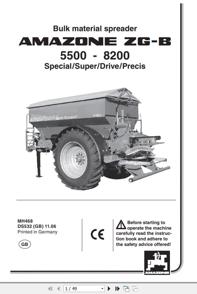 Amazone Spreader ZG B 5500 8200 Operating Manual MH468 (1)