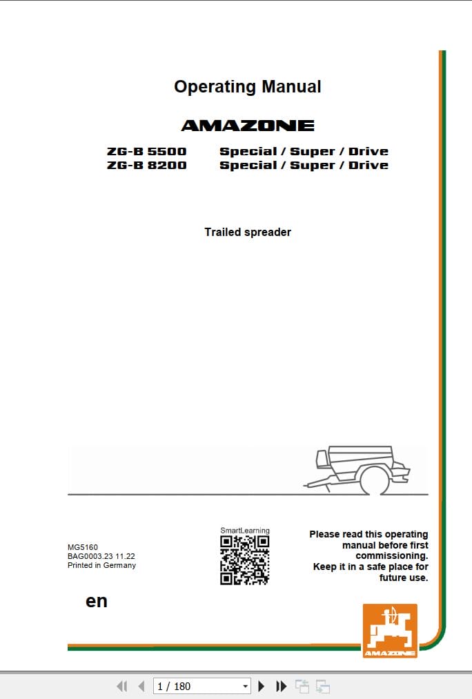 Amazone Spreader ZG B 5500 8200 Special Super Drive Operating Manual MG5160 (1)