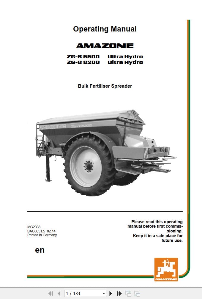 Amazone Spreader ZG B 5500 8200 Ultra Hydro Operating Manual MG2338 (1)