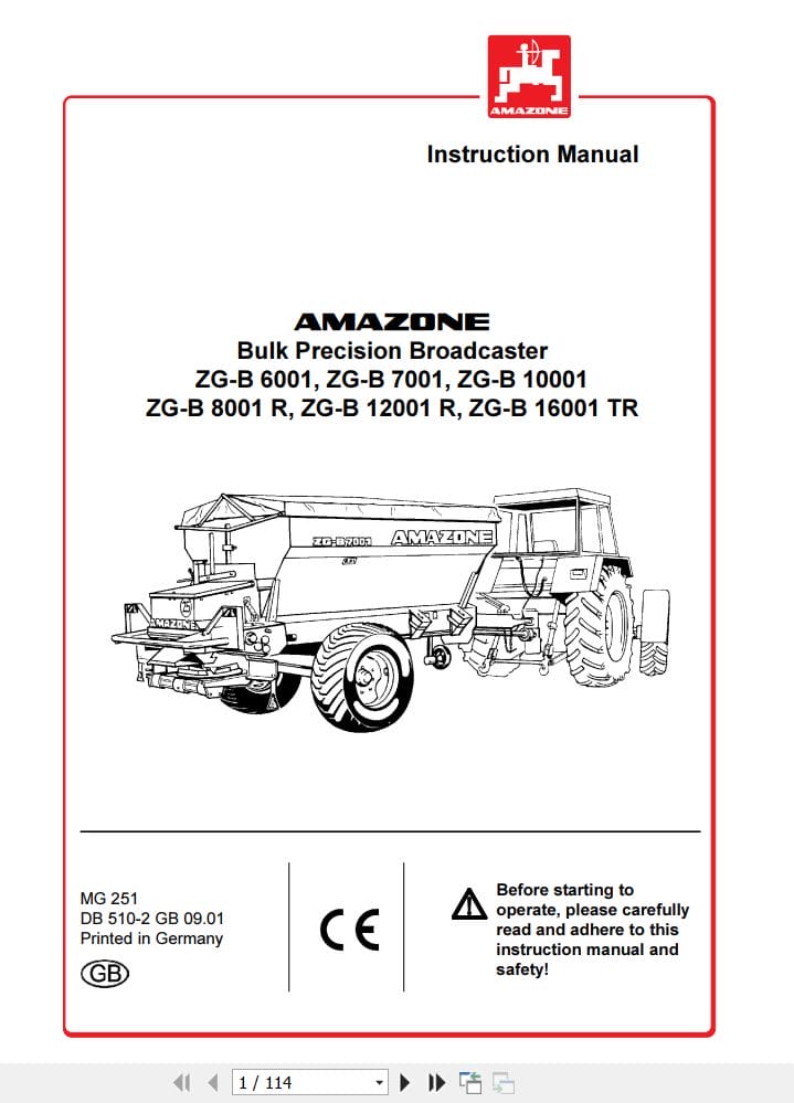 Amazone Spreader ZG B 6001 to 16001TR Instructions Manual MG251 (1)