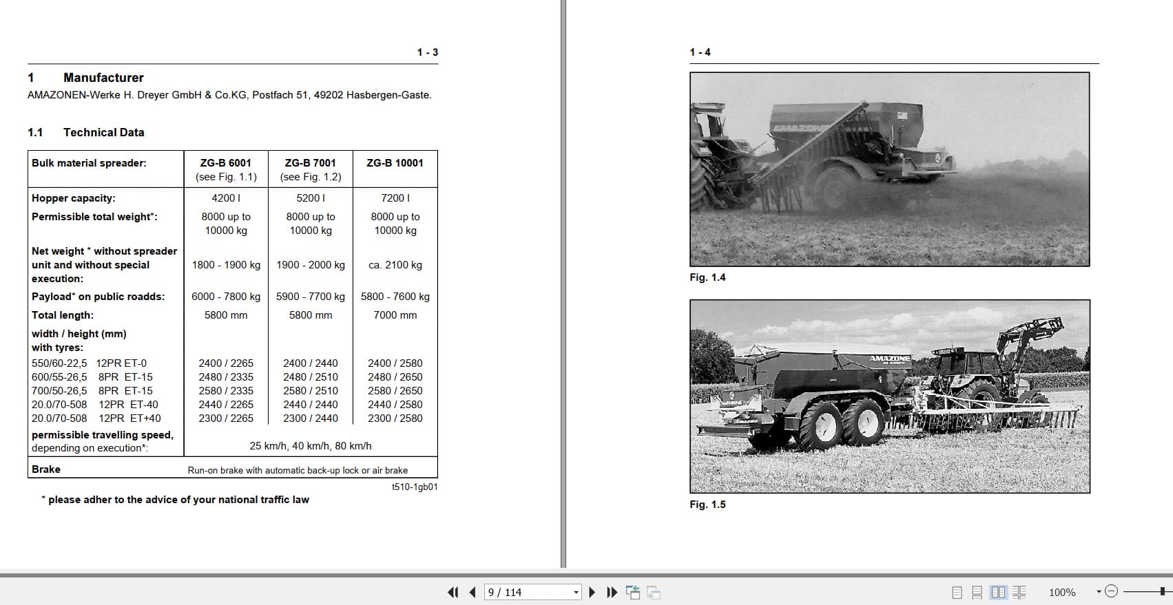 Amazone Spreader ZG B 6001 to 16001TR Instructions Manual MG251 (2)