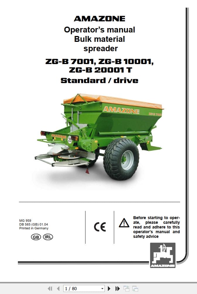 Amazone Spreader ZG B 7001 10001 20001T Operating Manual MG959 (1)