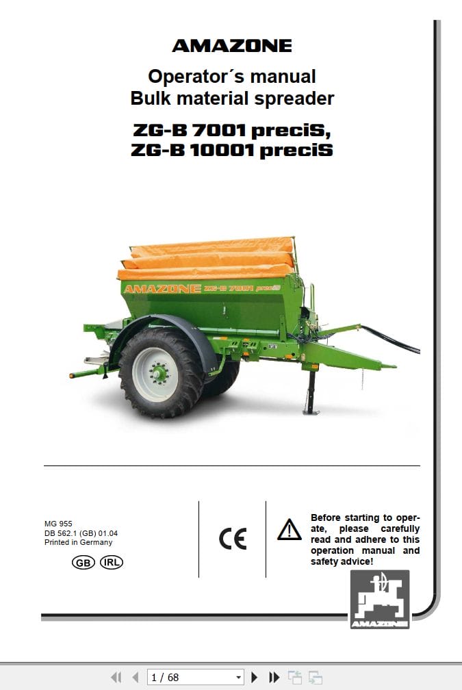 Amazone Spreader ZG B 7001 10001 Precis Operating Manual MG955 (1)