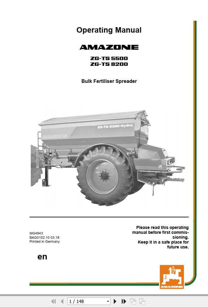 Amazone Spreader ZG TS 5500 8200 Operating Manual MG4943 (1)