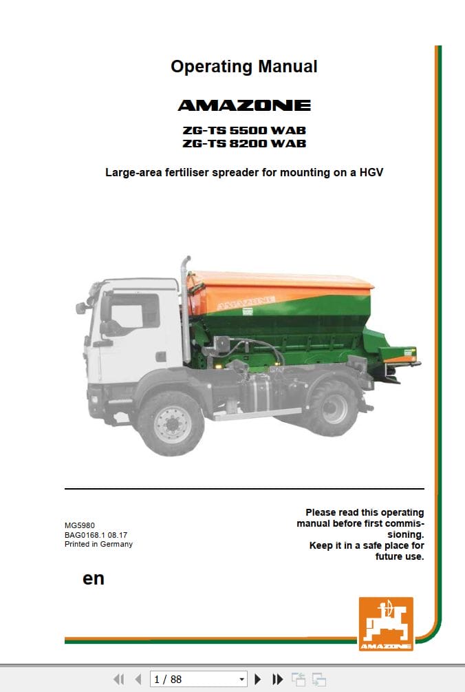 Amazone Spreader ZG TS 5500 8200 WAB Operating Manual MG5980 (1)
