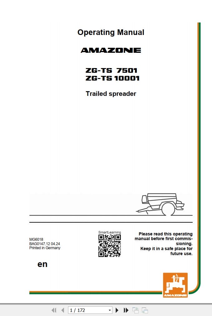 Amazone Spreader ZG TS7501 ZG TS10001 Operating Manual MG6018 (1)
