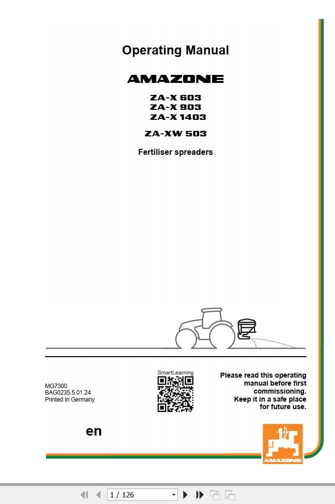 Amazone Spreaders ZA X 603 903 1403 ZA XW 503 Operating Manual MG7300 (1)
