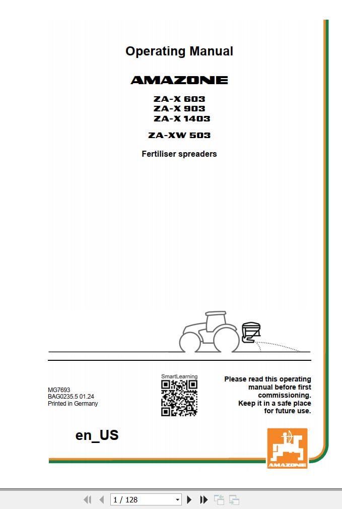 Amazone Spreaders ZA X 603 903 1403 ZA XW 503 Operating Manual MG7693US (1)