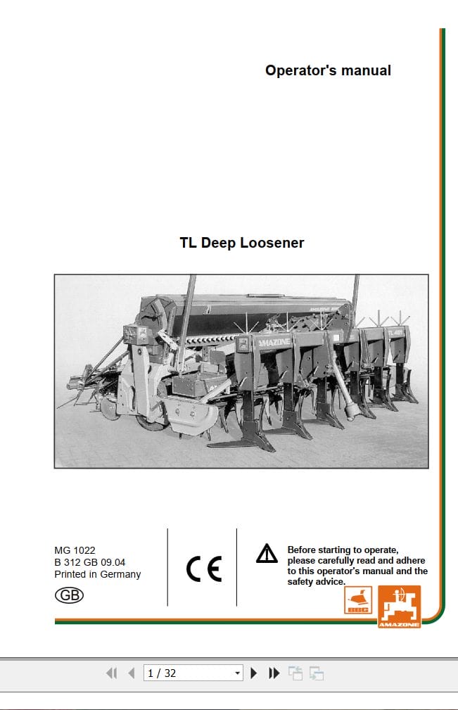 Amazone TL Deep Loosener Operating Manual MG1022 (1)