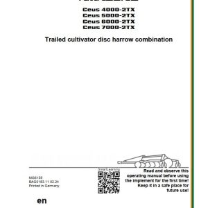 Amazone Trailed Cultivator Ceus 4000 T2X 5000 2TX 6000 2TX 7000 T2X Operating Manual MG6159 (1)