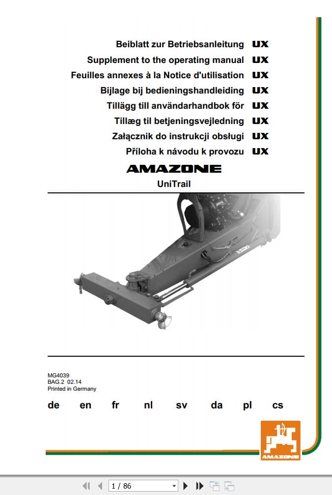 Amazone UniTrail UX Supplement operating manual MG4039 (1)