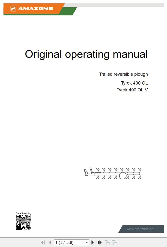 Amazone reversible Plough Tyrok 400 OL V Operating Manual MG7696 EN II (1)