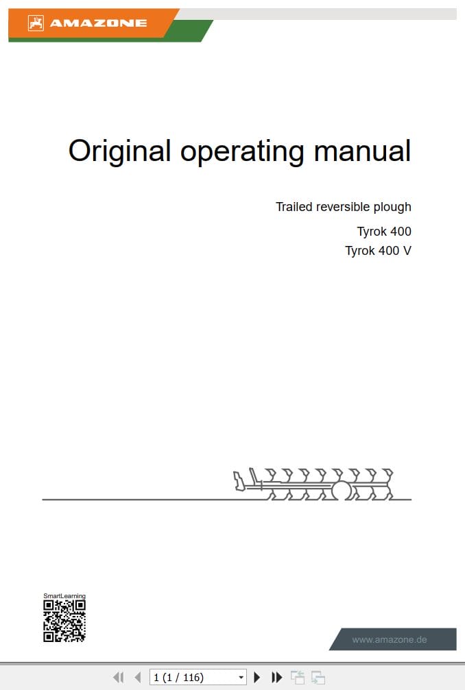 Amazone reversible plough Tyrok 400 400V Operating Manual MG7196 EN II (1)