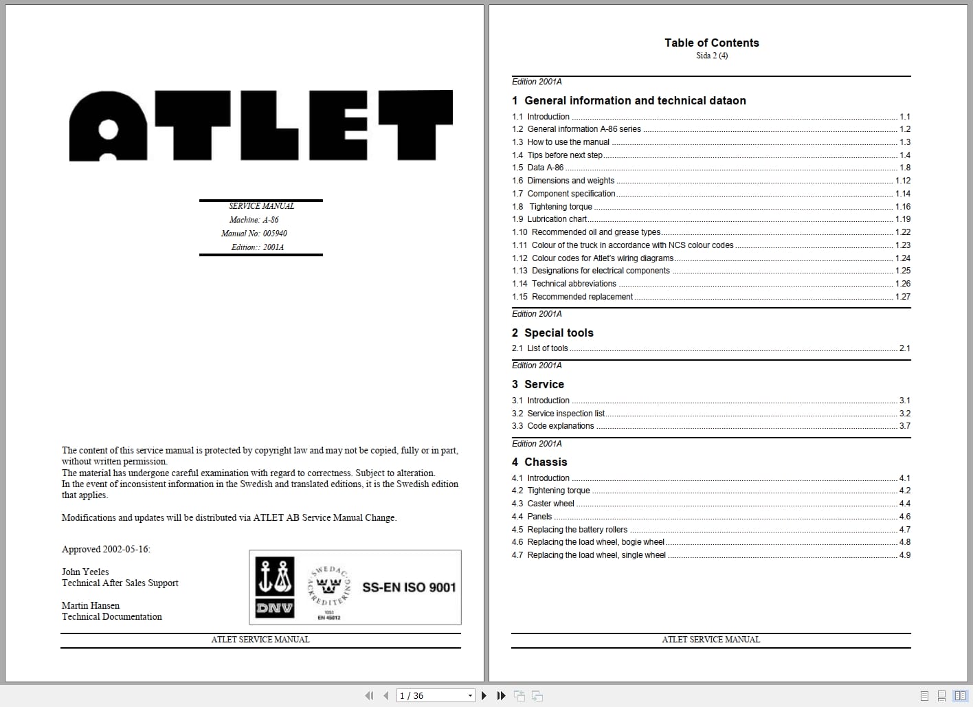 Atlet Forklift A 86 Series Service Manual 005940 (1)