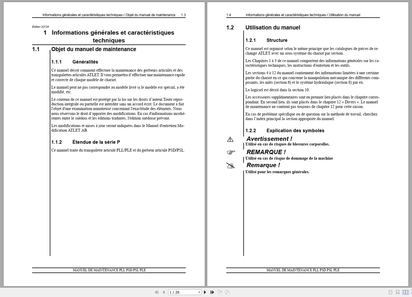 Atlet Forklift PLL PSD PSL PLE Series Service Manual 119023 2012A FR (1)