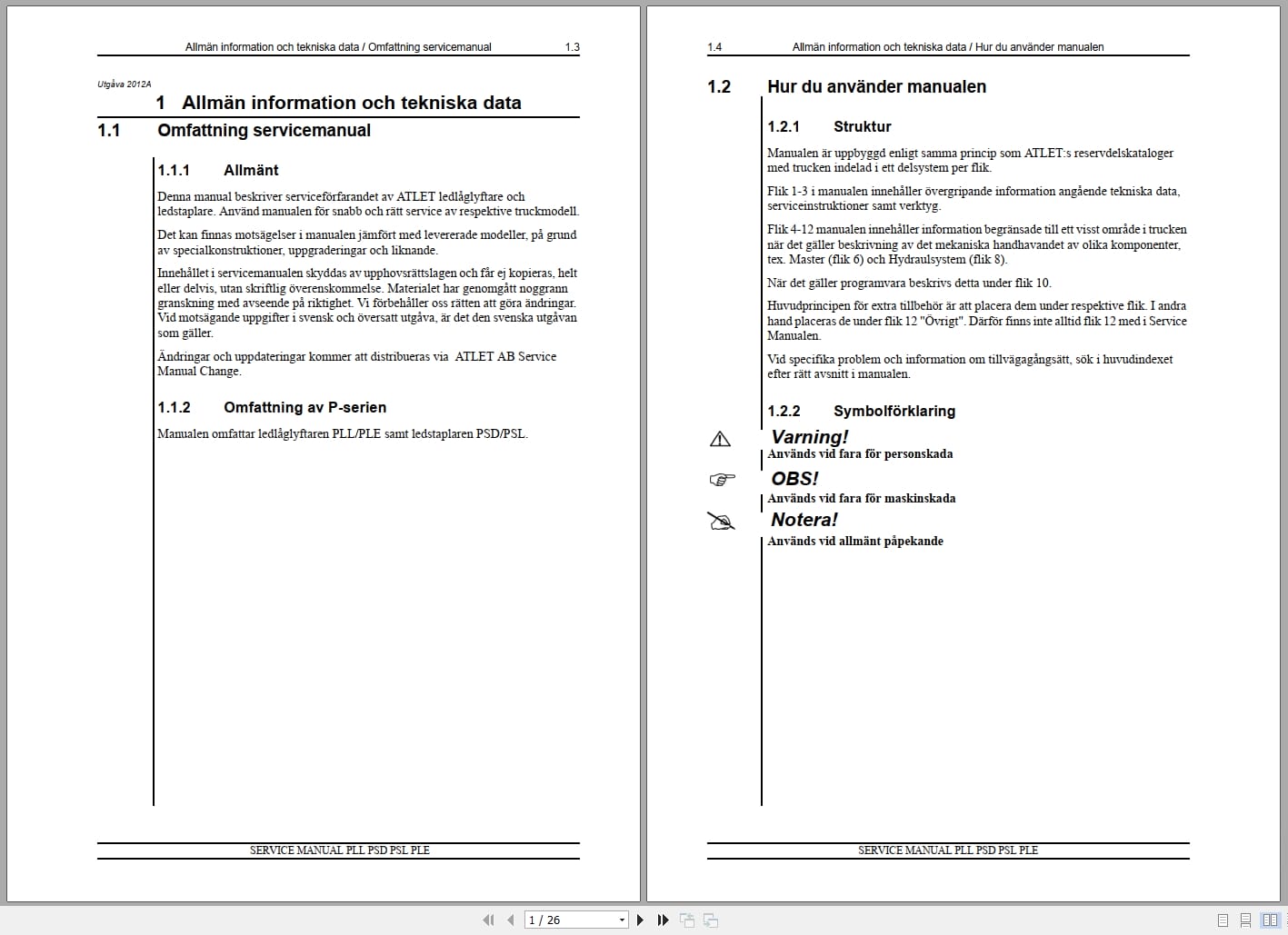 Atlet Forklift PLL PSD PSL PLE Service Manual 005999 SV (1)