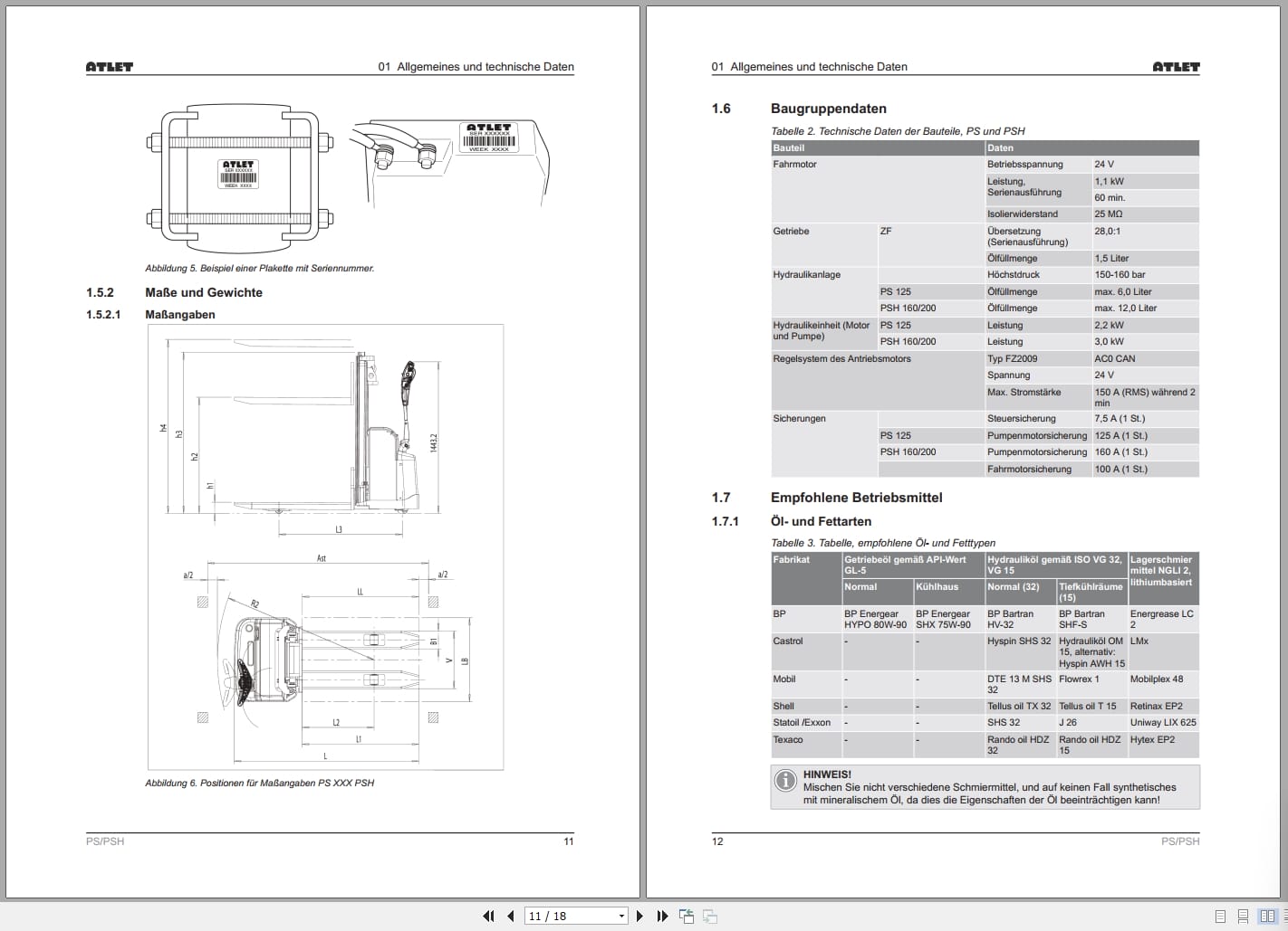 Atlet Forklift PS125 PSH160 PSH200 Service Manual DE (2)